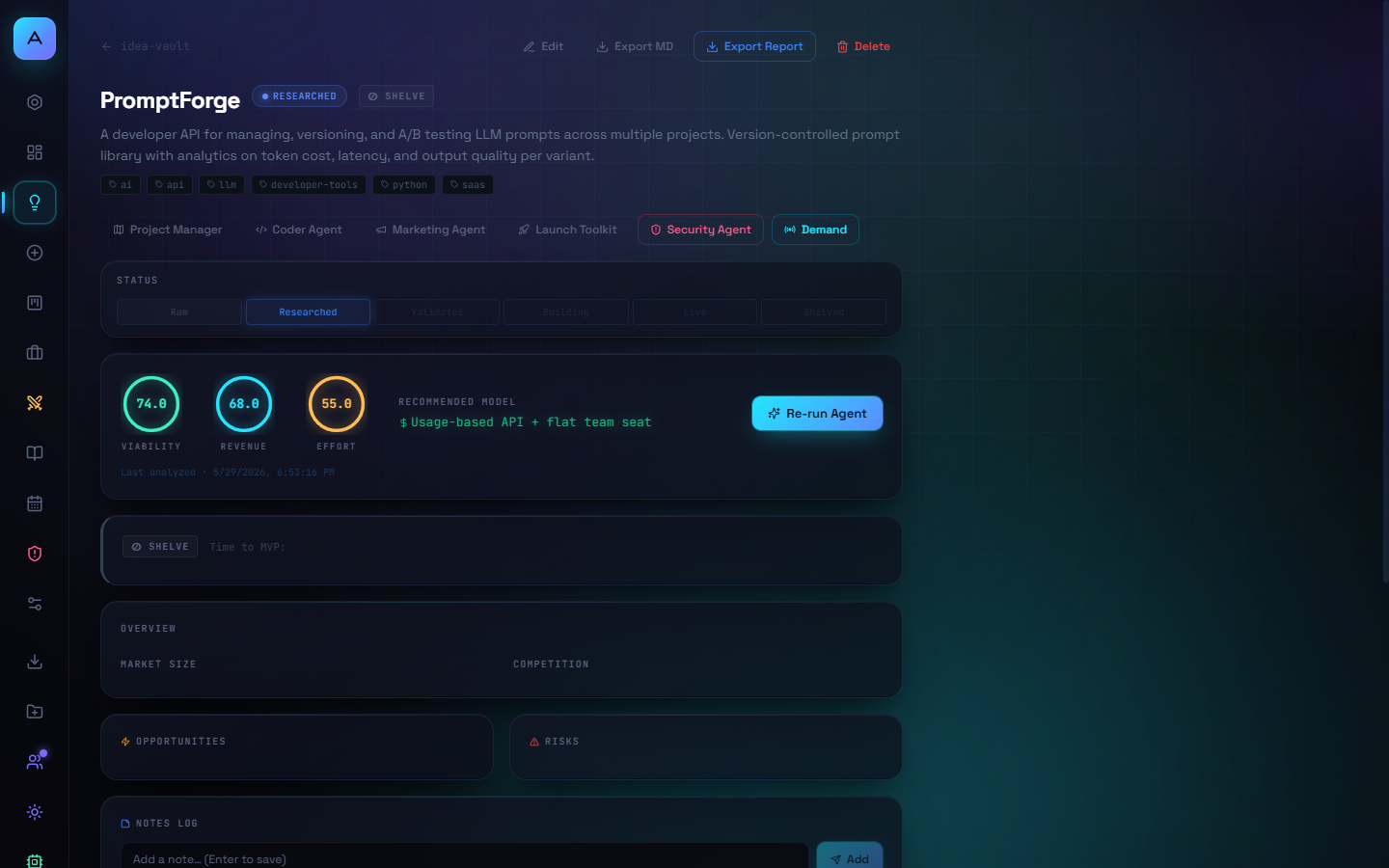 AppStudio 7-step AI Analysis — market, competition, revenue, security